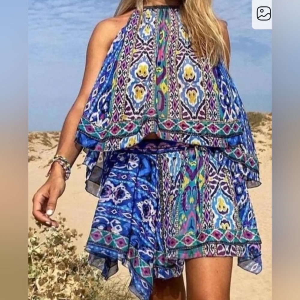 Zara Blue and Purple Patterned Blouse